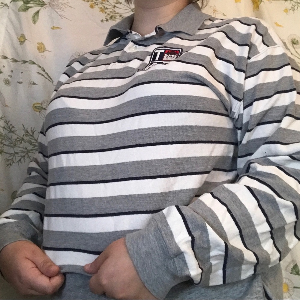 90s indie striped cropped shirt !!
